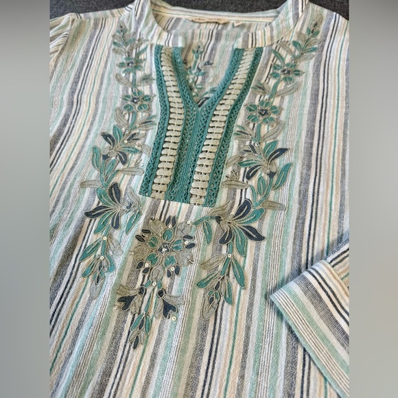 Soft Surroundings Embelia Cotton Tunic Top green Multi Stripe Size Extra Large - Picture 4 of 14